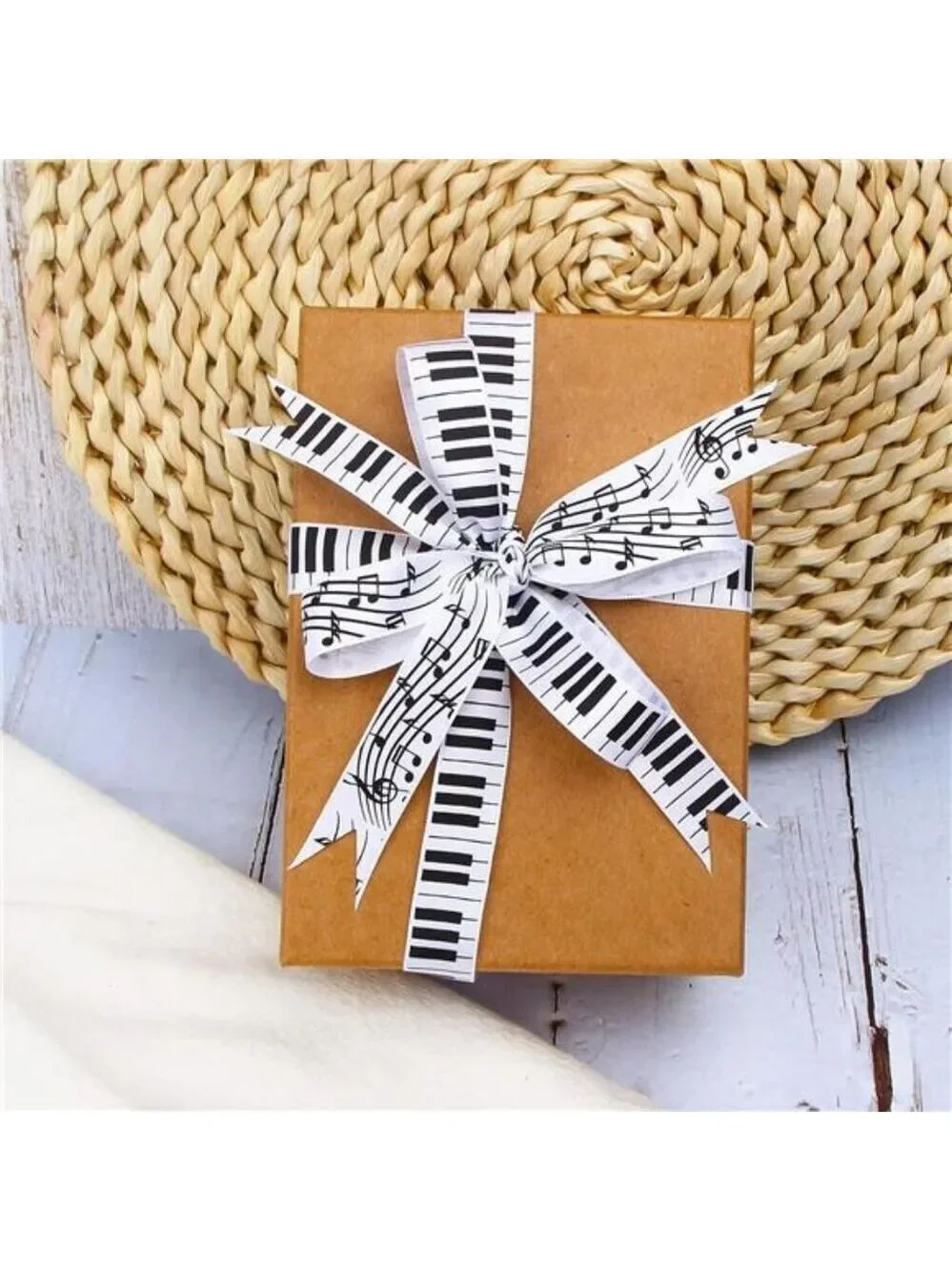 White Black Musical Notes Satin Ribbon 5 8 Inch x 10 Yards for Crafts Wrapping
